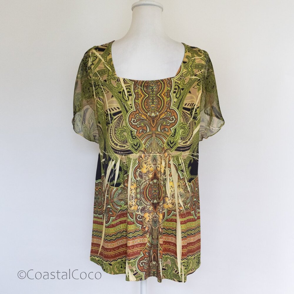 Live and Let Live Womens Top 2X Paisley Beaded Soft Fairy Art to Wear Whimsy - Picture 3 of 12